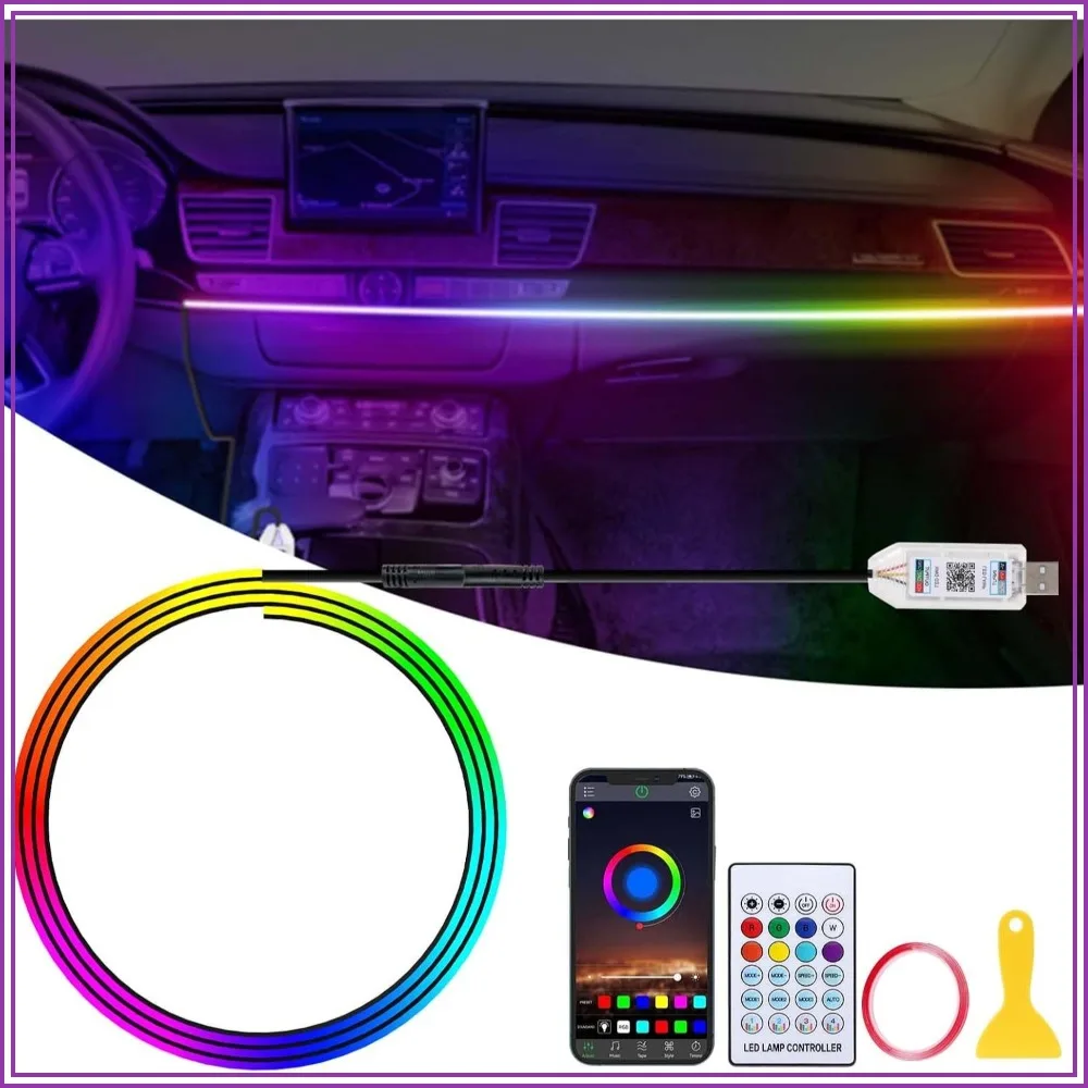 43.3in RGB Car LED Strip with App & Music Sync, 146 LEDs, USB Powered