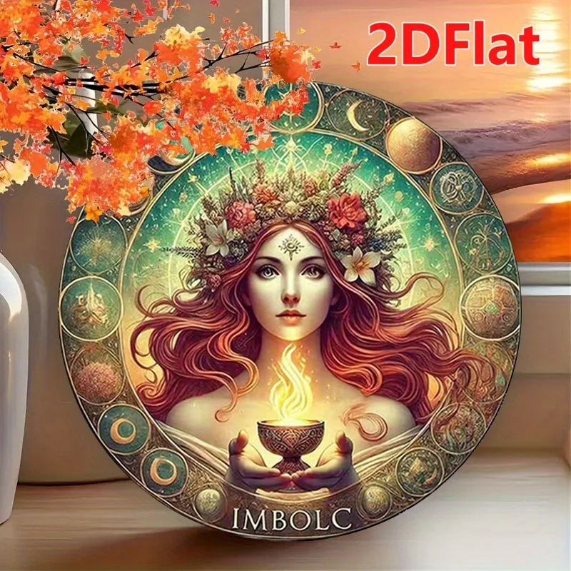 Décoration murale 2D - Une peinture décorative 2D inspirée de 'IMBOLC', une plaque métallique ronde adaptée à la décoration des maisons, des bars ou des cafés