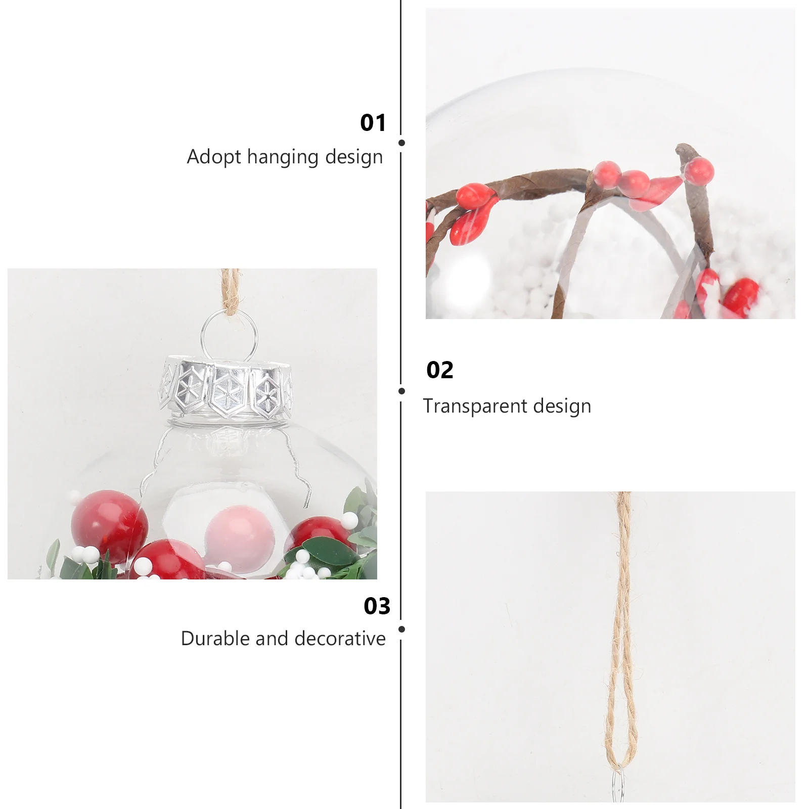 

6Pcs Plastic Christmas Tree Balls Transparent Hanging Decorative Ornaments Creative Xmas Decor for Holiday Celebration