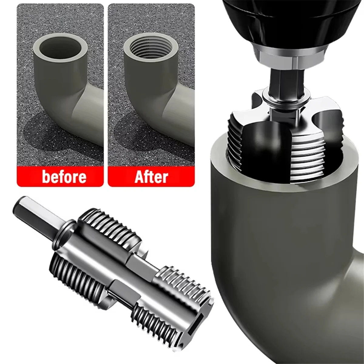 A002 8pcs 4 Points 6 Points PPR Water Pipe Internal Thread Opener PPR Pipe Threader Tapered Pipe Thread Tap PVC Plastic Pipe