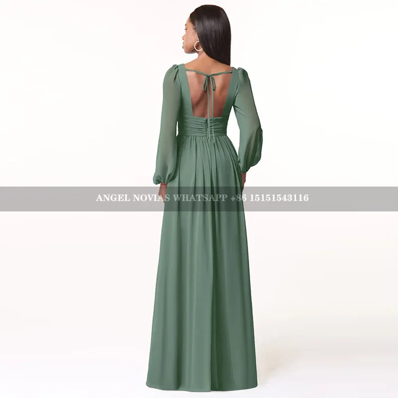 Customized Long Sleeve Sage Green Bridesmaid Dresses with Slit Evening Prom Formal Party Birthday Celebrity vestidos de coquetel