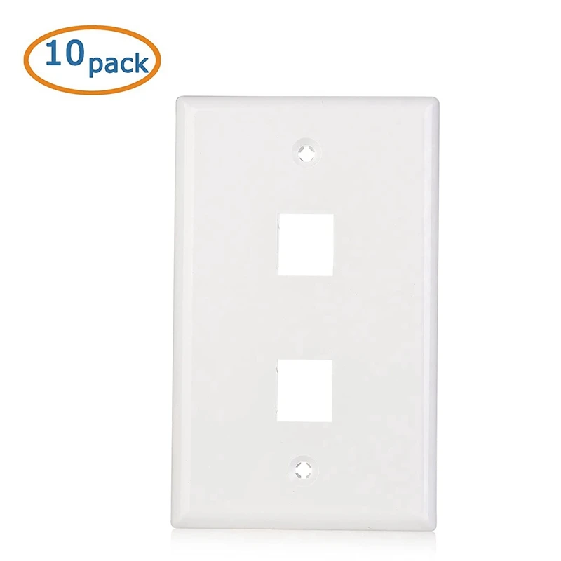 10-Pack Low Profile 2-Port Keystone Jack Wall Plate In White