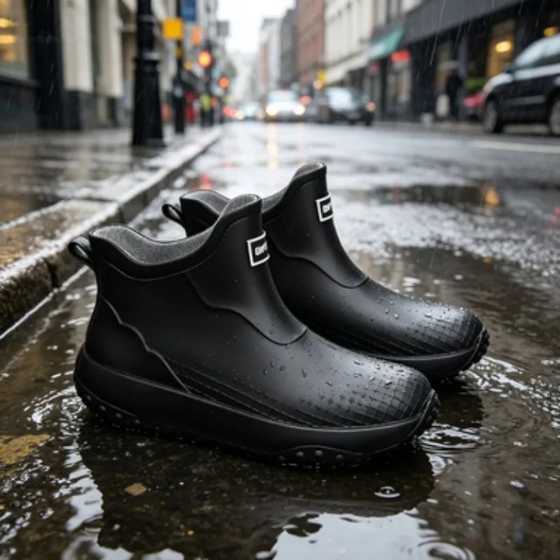 

High-End Short Tube Rain Boots Men's Low Cut Women's Slip-On Waterproof Anti-Slip PVC Casual Fashion for All Seasons
