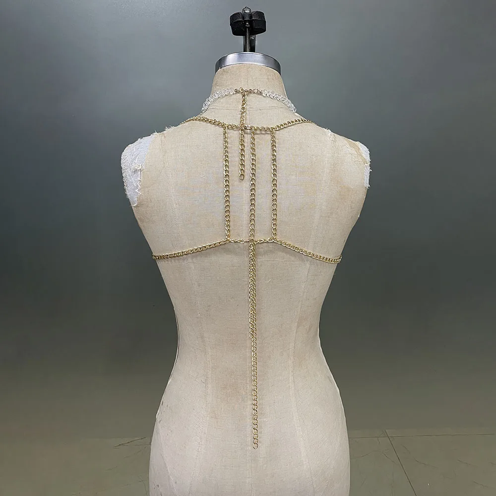 XYMY Handgemachte BH Kristall Hosenträger Transparent Hohl Quaste Schmuck Top Sexy Frau Strand Yacht Geburtstag Party Körper Kette