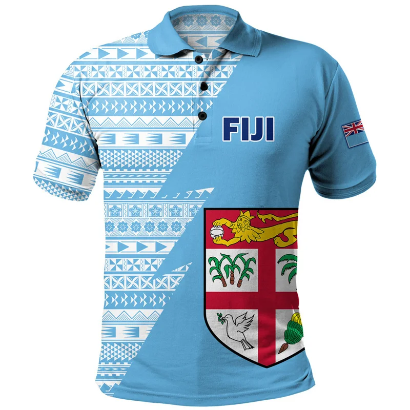 Moda Fiji Flag Polo grafica polinesiana per uomo bambini stampa 3d maniche corte t-Shirt con bottoni estivi t-Shirt Casual con risvolto