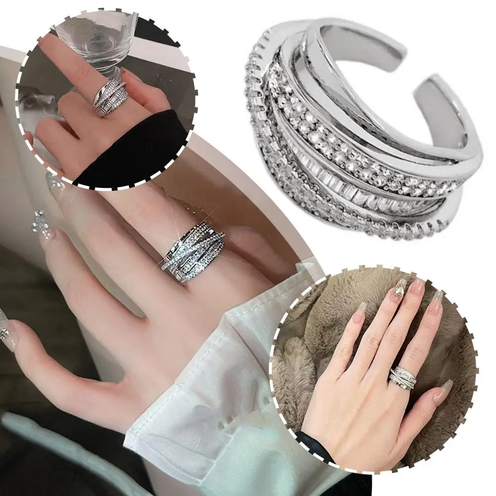 Wrap Adjustable Rings Fashion Personality Zircon Open Punk Rings Party Cool Style Chain Finger Double Wrapped Jewelry I2q0