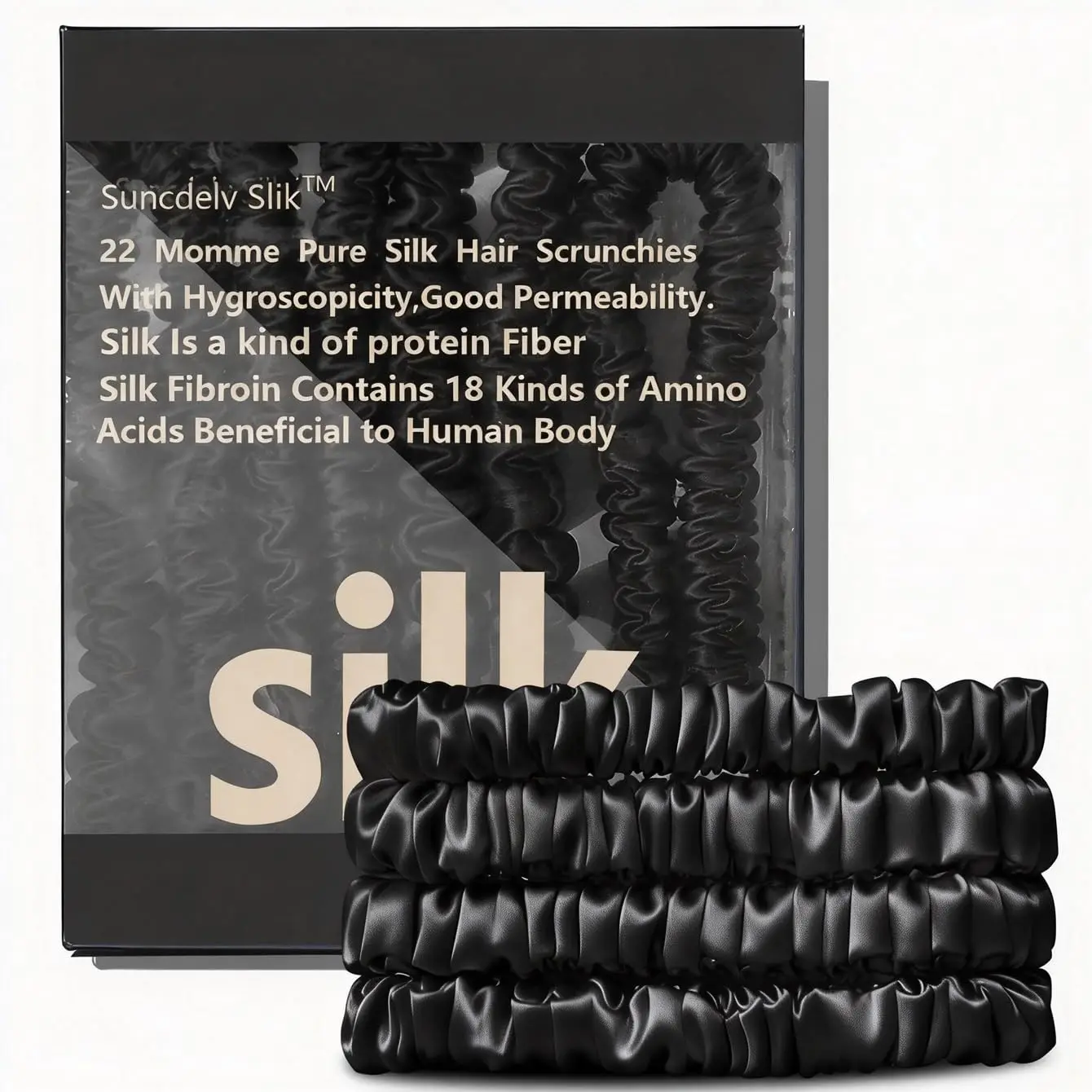 

100% Silk Scrunchies for Hair,22 Momme Hair Ties for Anti-Crease &Breakage,Natural Women Hair Accessories，Fashion Hairbands 4PCS