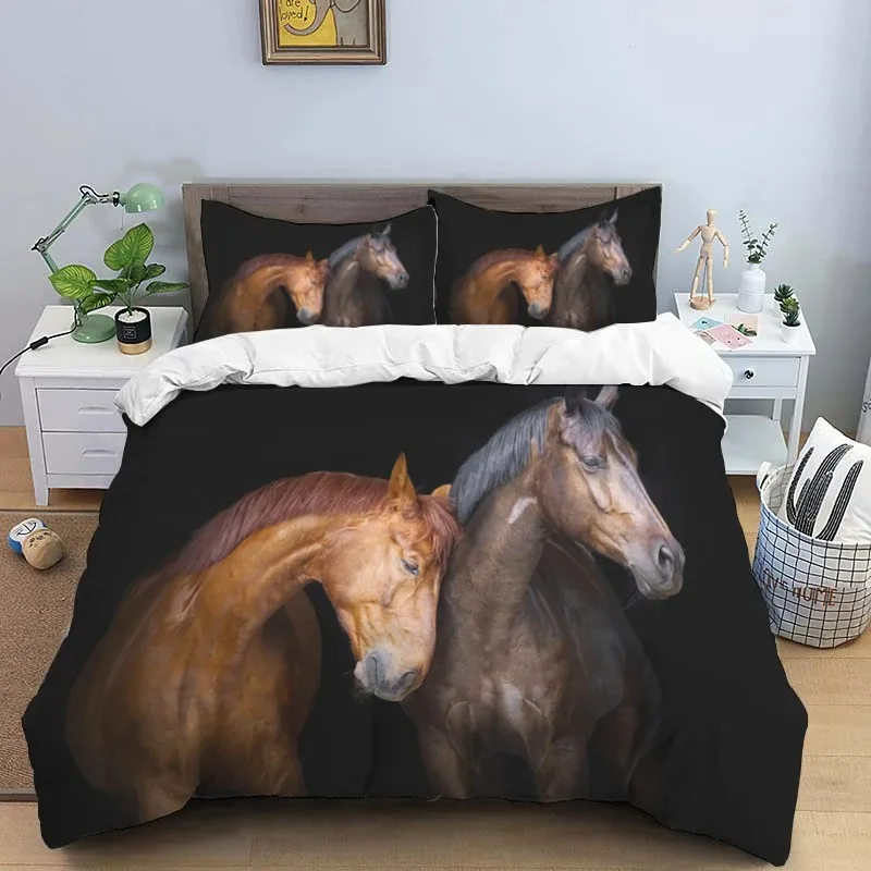 Horses HD Print Bedding Set double Bed，children's Bed Duvet Covers Pillowcases Comforter Bedding Set Teens King Size Bedding Set