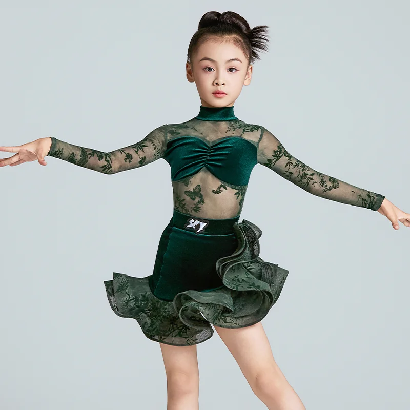 

Детское платье для латинских танцев сальсы, юбка для танцев для девочек, костюм для латинских танцев самбы, танго, детское танцевальное платье для девочек, стандартное бальное платье