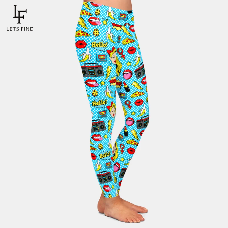 LETSFIND modne, treningowe legginsy kobieta i usta i magnetofon drukowanie wysokiej talii legginsy damskie Fitness