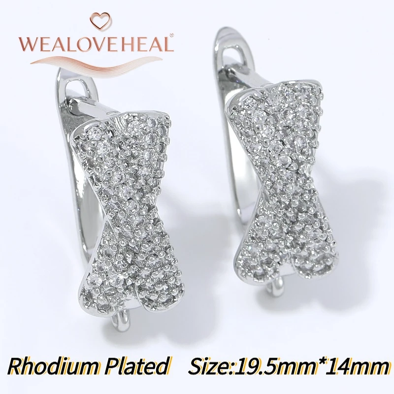 schmuckherstellung zubehör, Rhodiumbeschichtete Messing-Ohrringhaken mit Zirkonia-Pavé in X-Form, Kreuz-Ohrhaken mit Öse für DIY-Schmuckherstellung – Detail 21