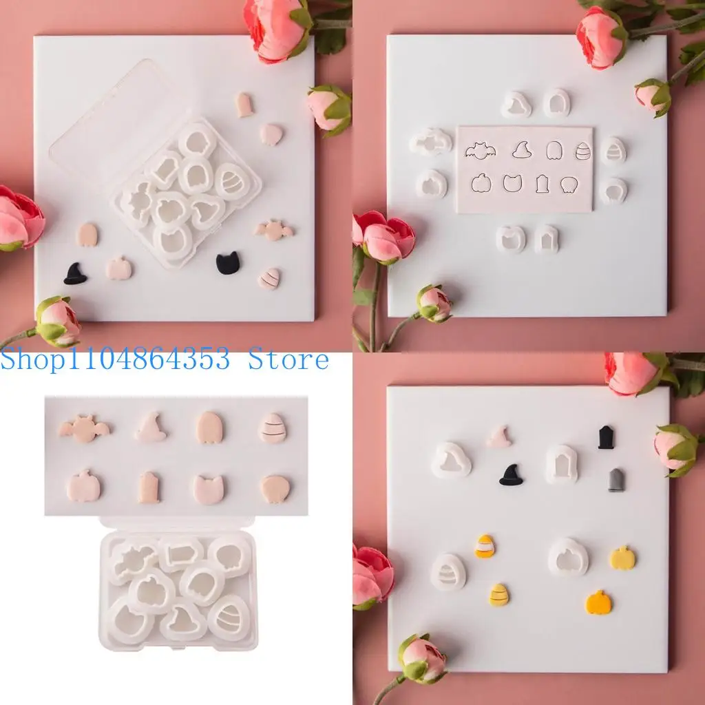 

652F Bat Clay Earrings Cutters Set Specter Pumpkin Witch Hat Clay Earrings Cutters for Jewelry Making Small Clay Models