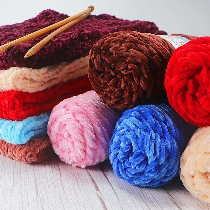

100g/roll Gold Velvet Yarn Polyester Glossy Velvet Yarn DIY Handmade Knitted Yarn Scarf Slippers Gazzal Baby Cotton 130m