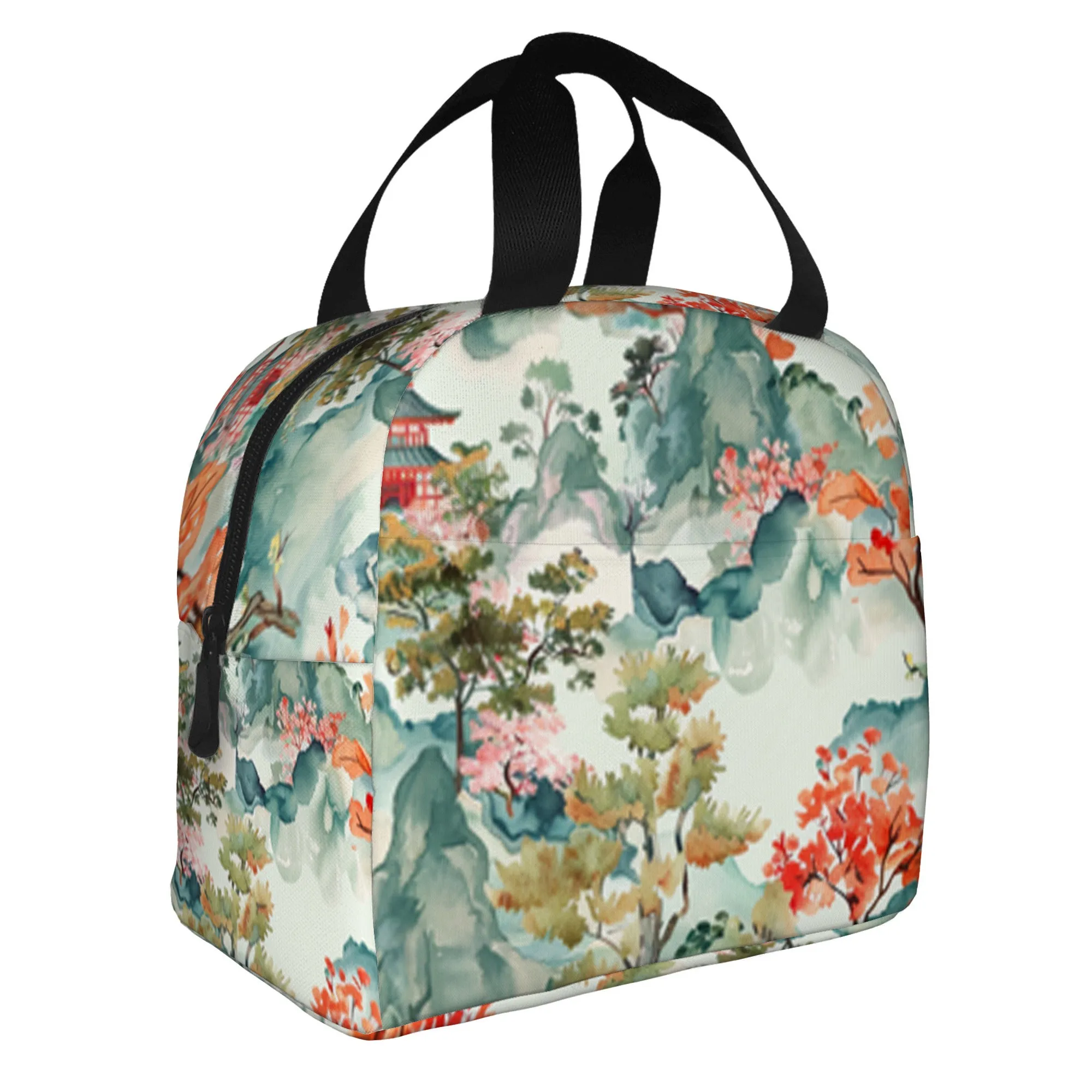 Oriental Ink Painting Thermal Bag Insulated Lunch Tote Portable Reusable Picnic Food Container for Office School Travel