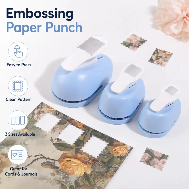 3 Sizes Postage Stamp Shape Craft Punch, Lever Action Scalloped Paper Punch For Scrapbooking, Diy Card Making Paper Craft Tool