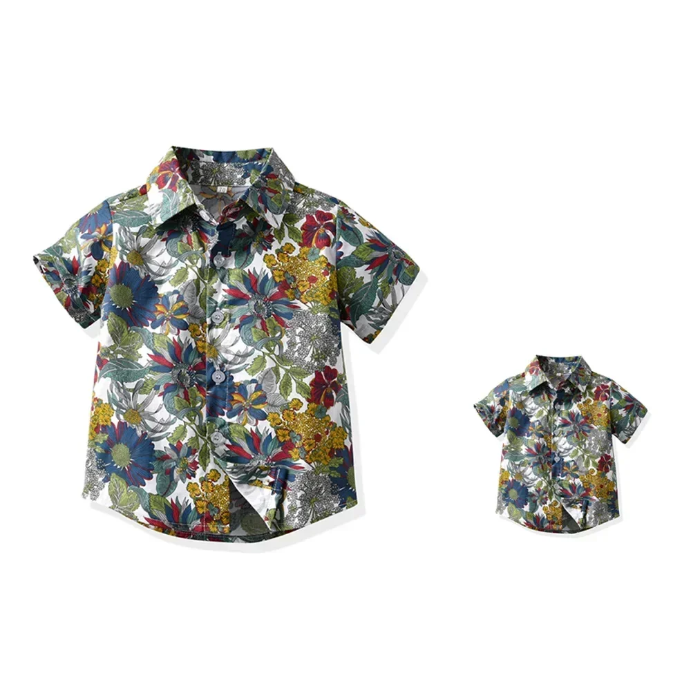 Seaside Holiday Dad-son Matching Summer Shirt Beach Style Short-sleeved Flower Shirt Family Matching Shirts Dad and Son Shirts