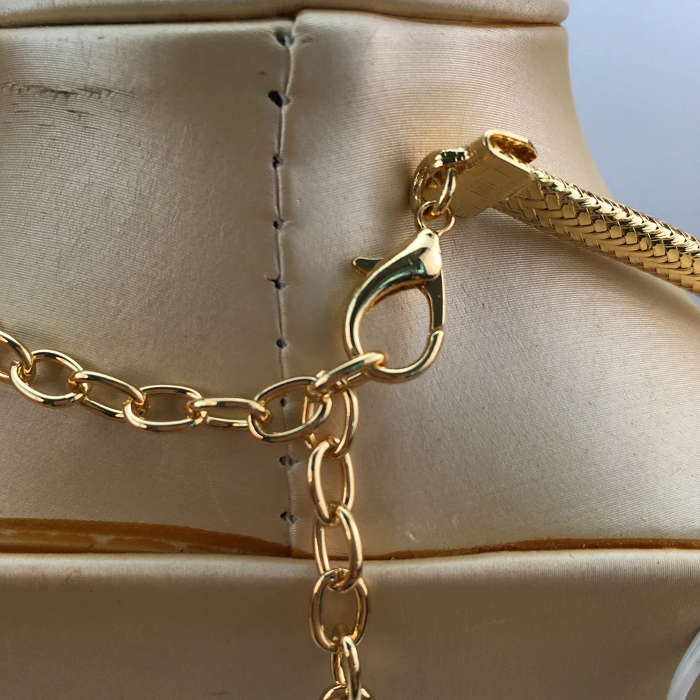 Luxury Design Gold Color Jewelry Set For Women Quality Trending Necklace Earrings Bracelet And Ring Wedding Party FHK19487
