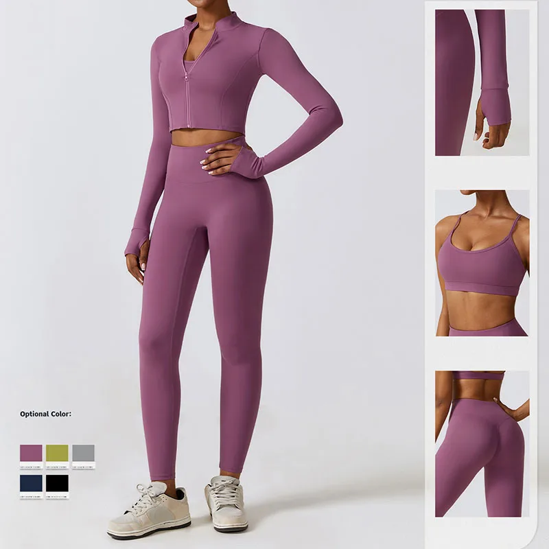 Traje de Yoga ajustado, conjunto de ejercicio de secado rápido, traje de Fitness adelgazante, conjunto de tres piezas, nuevo