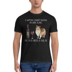 Men And Wine Dog Fitted V-Neck T Shirt Sheltie Cotton Tops Funny Short Sleeve Crewneck Tee Shirt Classic T-Shirt