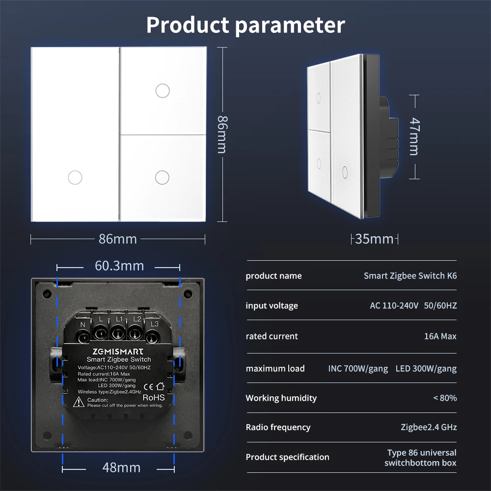 Zemismart Tuya Zigbee Smart Switch EU Anti-fingerprint Tempered Push Button Interruptor Homekit Alexa Google Home Control