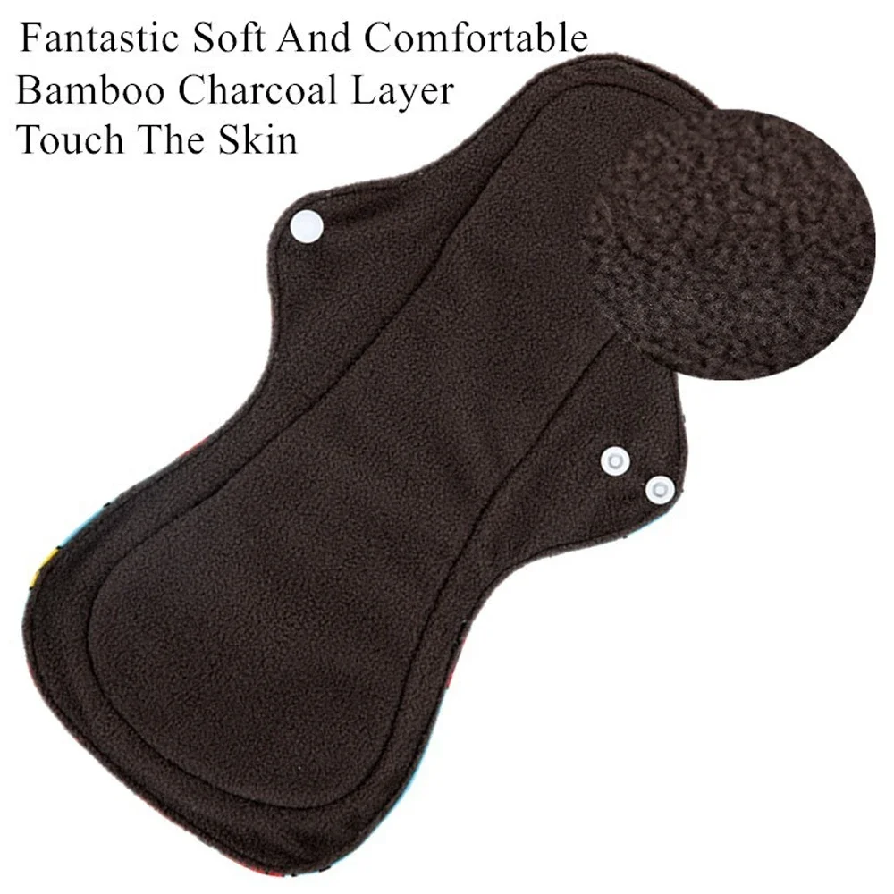 Sanitary Pads Organic Bamboo Charcoal Washable Menstrual Panty Liner Leakproof Cloth Towel Reusable Period Feminine Hygiene Pads