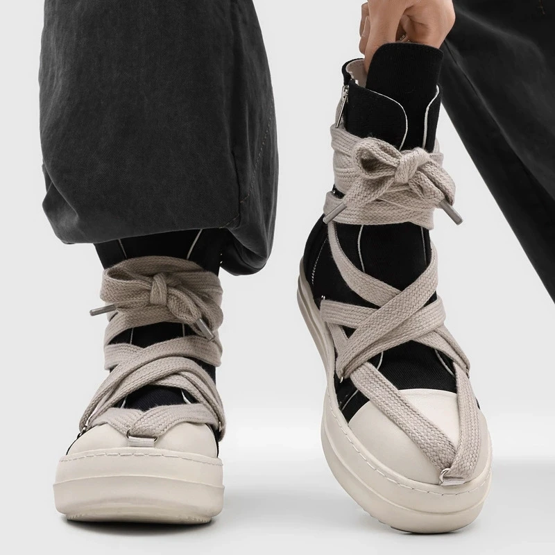Brand Men Sneakers Laces Black Canvas Casual Shoes Pentagram Luxury Designer High Top Shoe Women Zipper Flat Ankle Boots