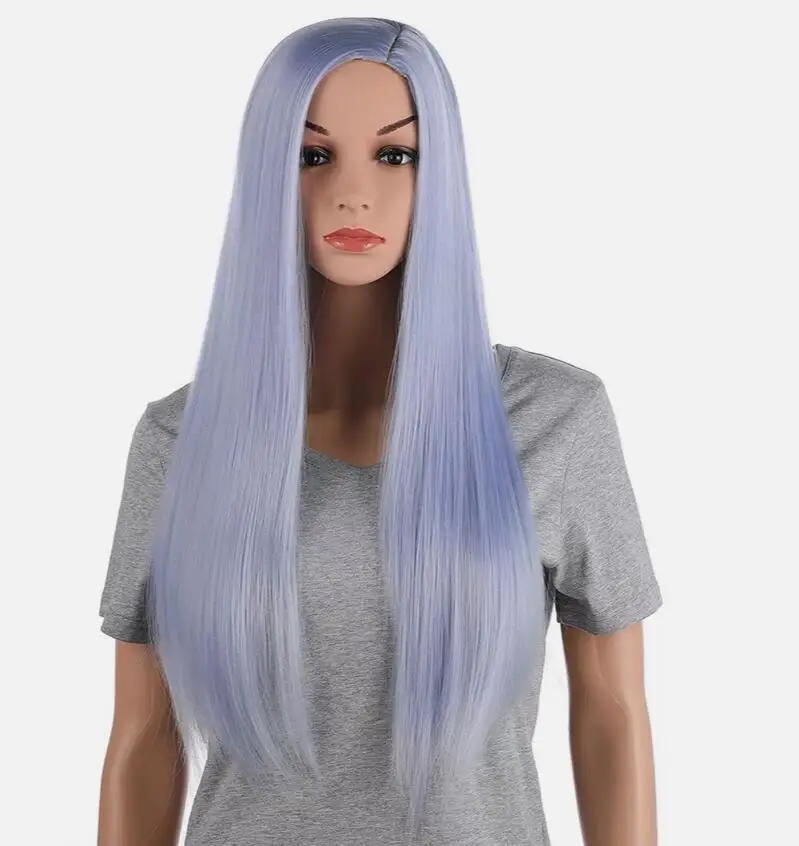 Straight 31 Inch Long Synthetic Hair Full Head Cosplay Wig (Silver Blue)