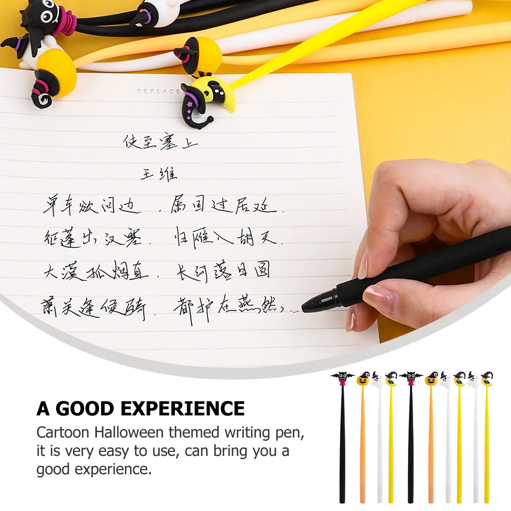 

10Pcs Gel Ink Pens Halloween Cartoon Silicone Small Light Smooth Writing Office Supplies Party Favors Lovely Pumpkin Signature