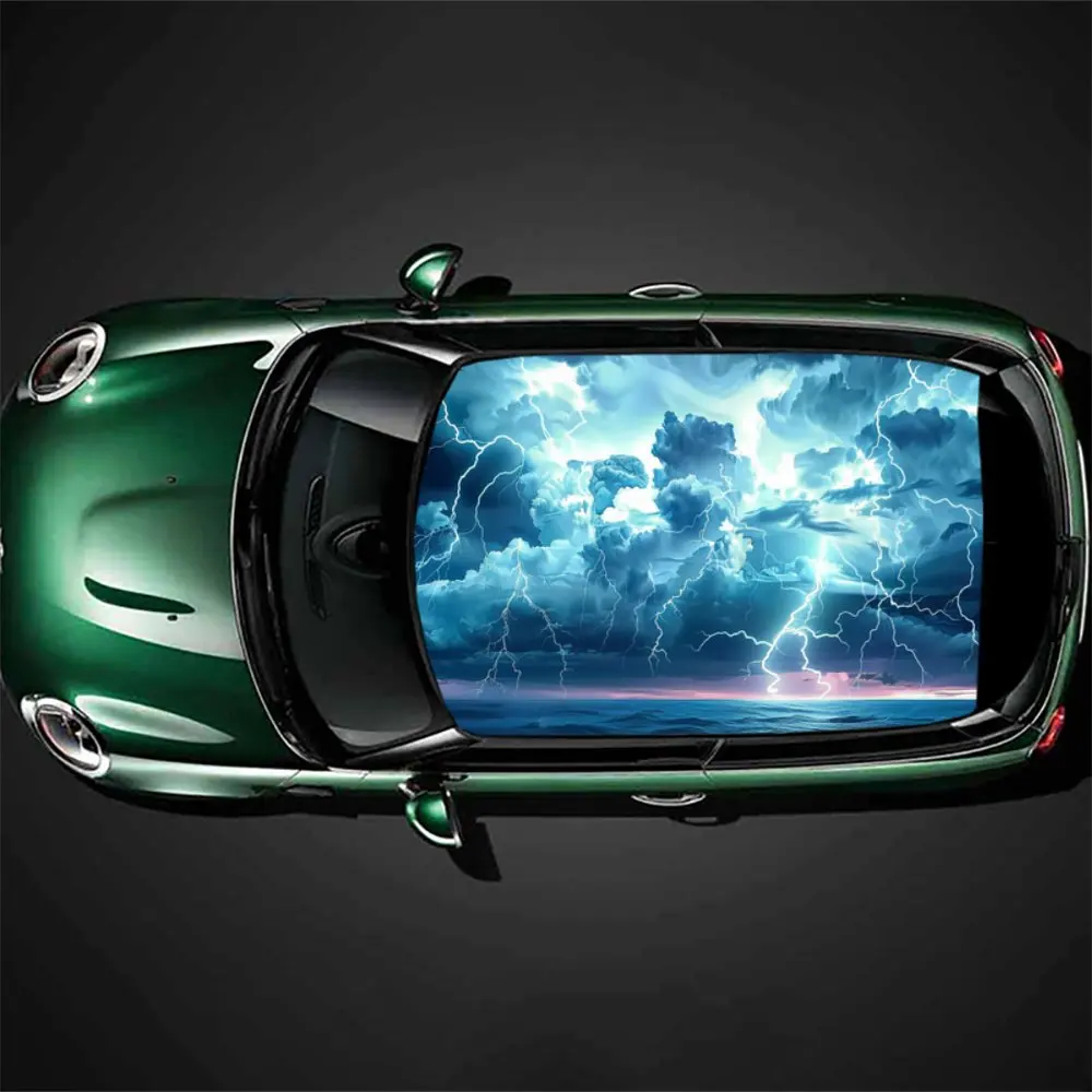 

Dark Clouds and Lightning Car Roof Sticker Wrap Racing SUV Auto Accessories Packaging PVC Car Hood Graphic Decal Decoration