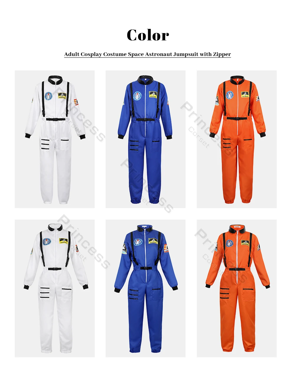 Astronauten-Kostüm für Erwachsene, für Damen und Herren, Fluganzug-Kostüm, Cosplay, Weltraum-Astronaut, blauer Ganzkörper-Overall mit Reißverschluss, Karneval – Detail 15