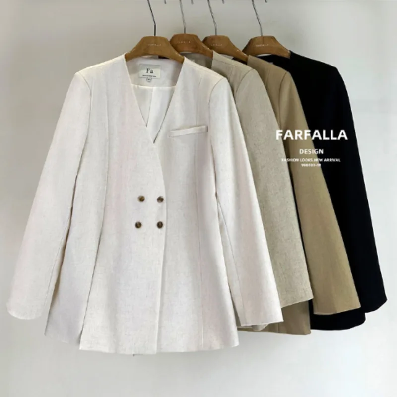 EAEOVNI Cappotto blazer con scollo a V moda per donna Office Lady Doppio bottone manica lunga Office Lady Jacket 2025 Nuovi vestiti 1A1159