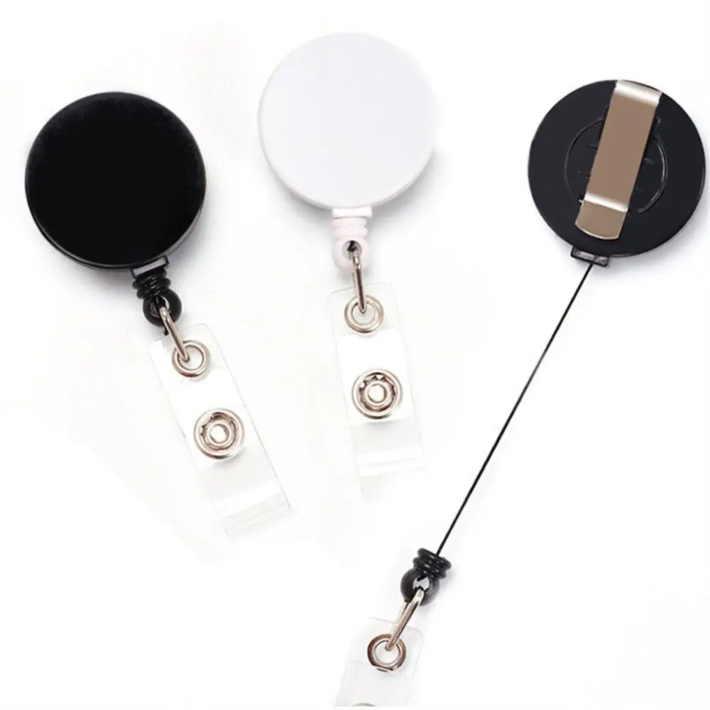 

Belt Clip Retractable Badge Reels Nylon Rope Anti-Lost Easy-to-pull Buckle Keychain Flat ID Cards Holder Office Supply