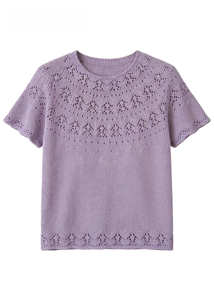 

Casual Style Short Sleeve T-Shirt Women's plus Size round Neck Hollow out Shoulder Fit Summer New Style Versatile Comfortable...