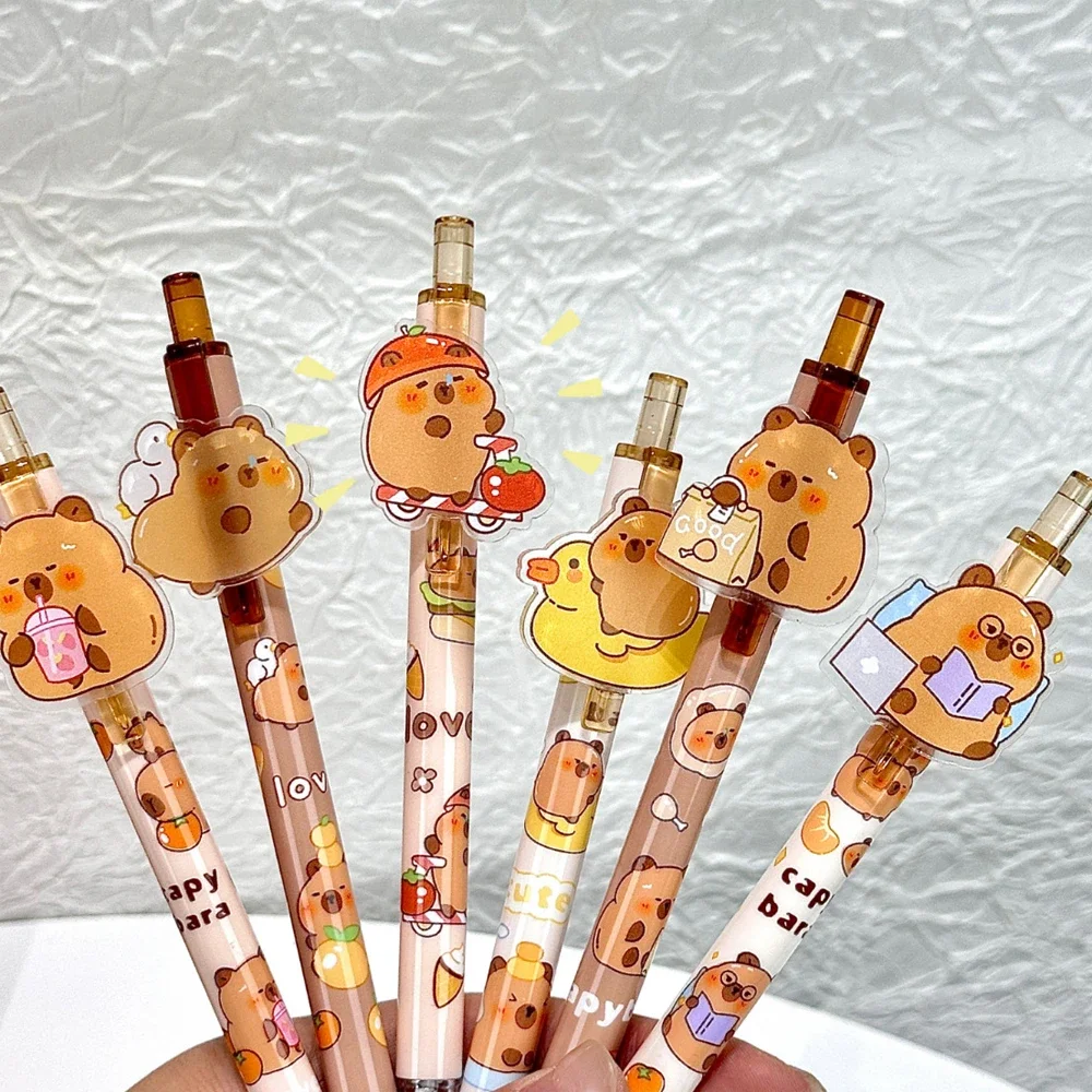 6/48Pcs/Lot Cartoon Cute Capybara Series Ball Pen Mechanical Pencil Gel Pen Stationery Student Supplies Stationery Wholesale