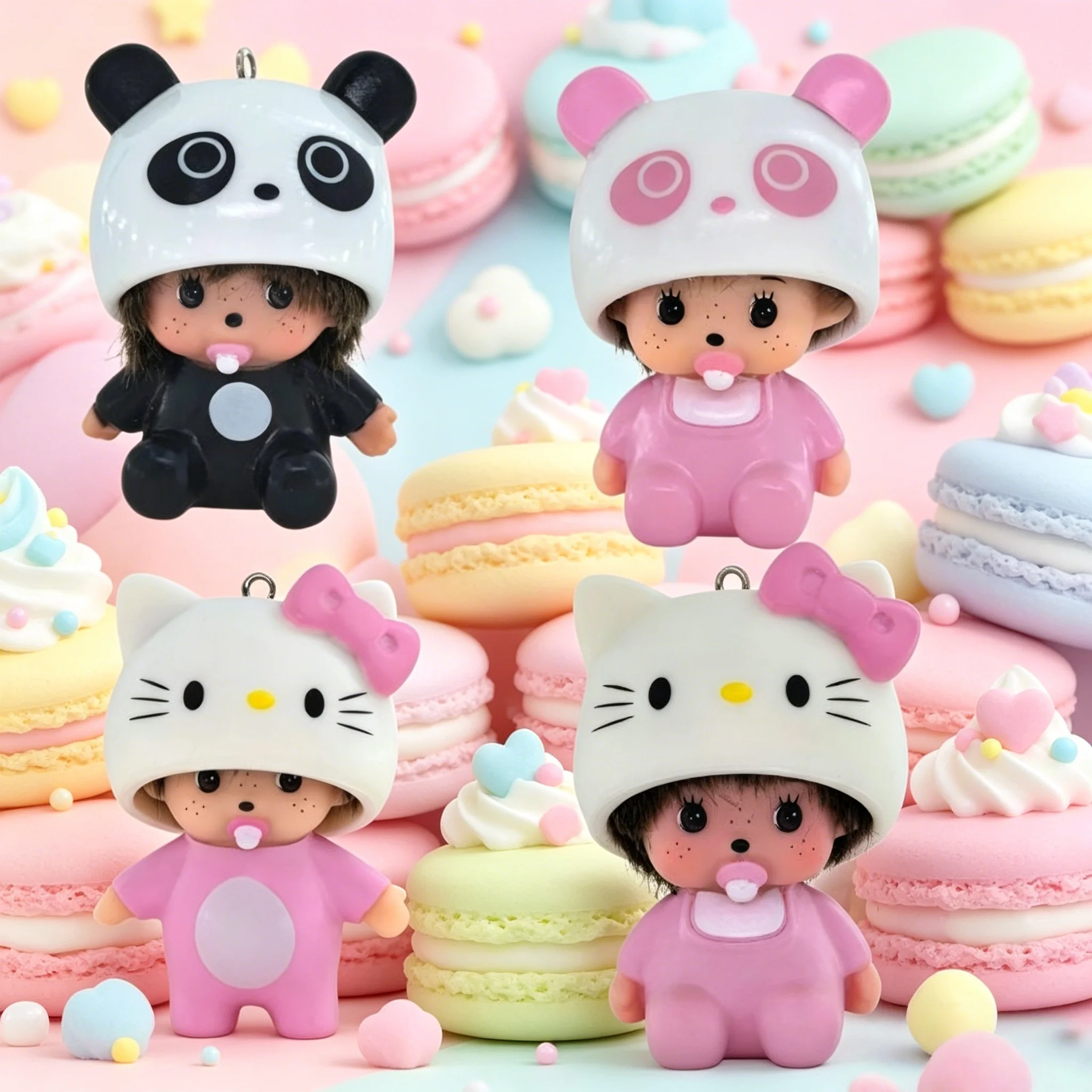 10PC Cute Hello Kitty Keychain Anime Figure Cartoon Monchhich Vinyl Pendant Desktop Decoration Model Kids Toy Doll Birthday Gift view 6