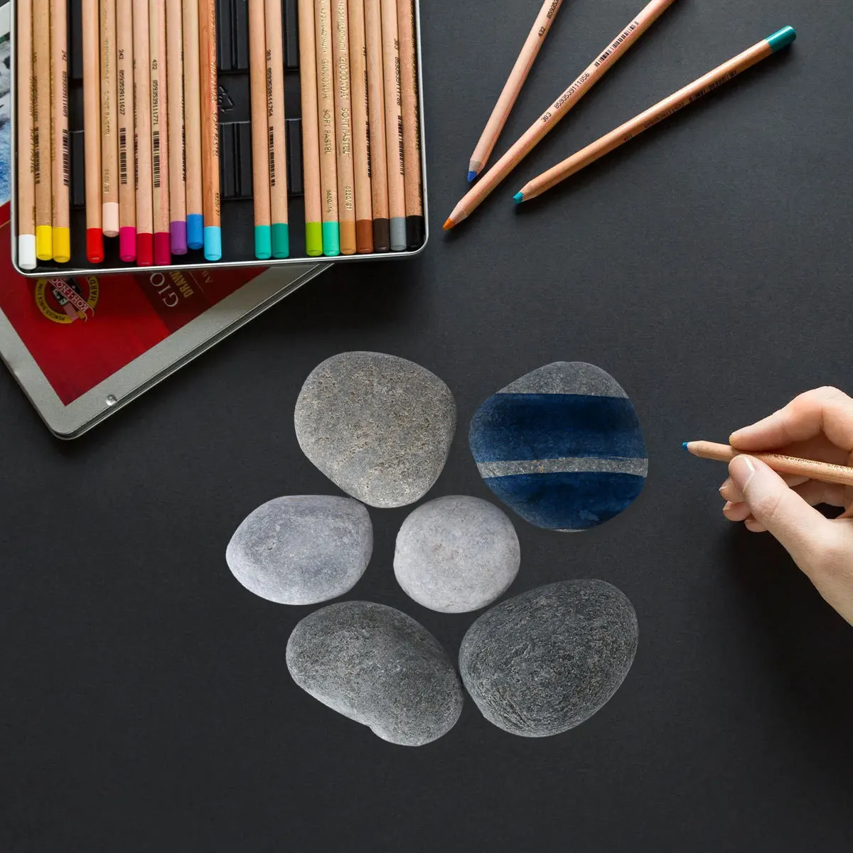 6Pcs Hand-Painted Rocks for Art Creations Smooth Stones 5-9cm Mixed Color Needed Perfect for Display Hand-Painted Rocks