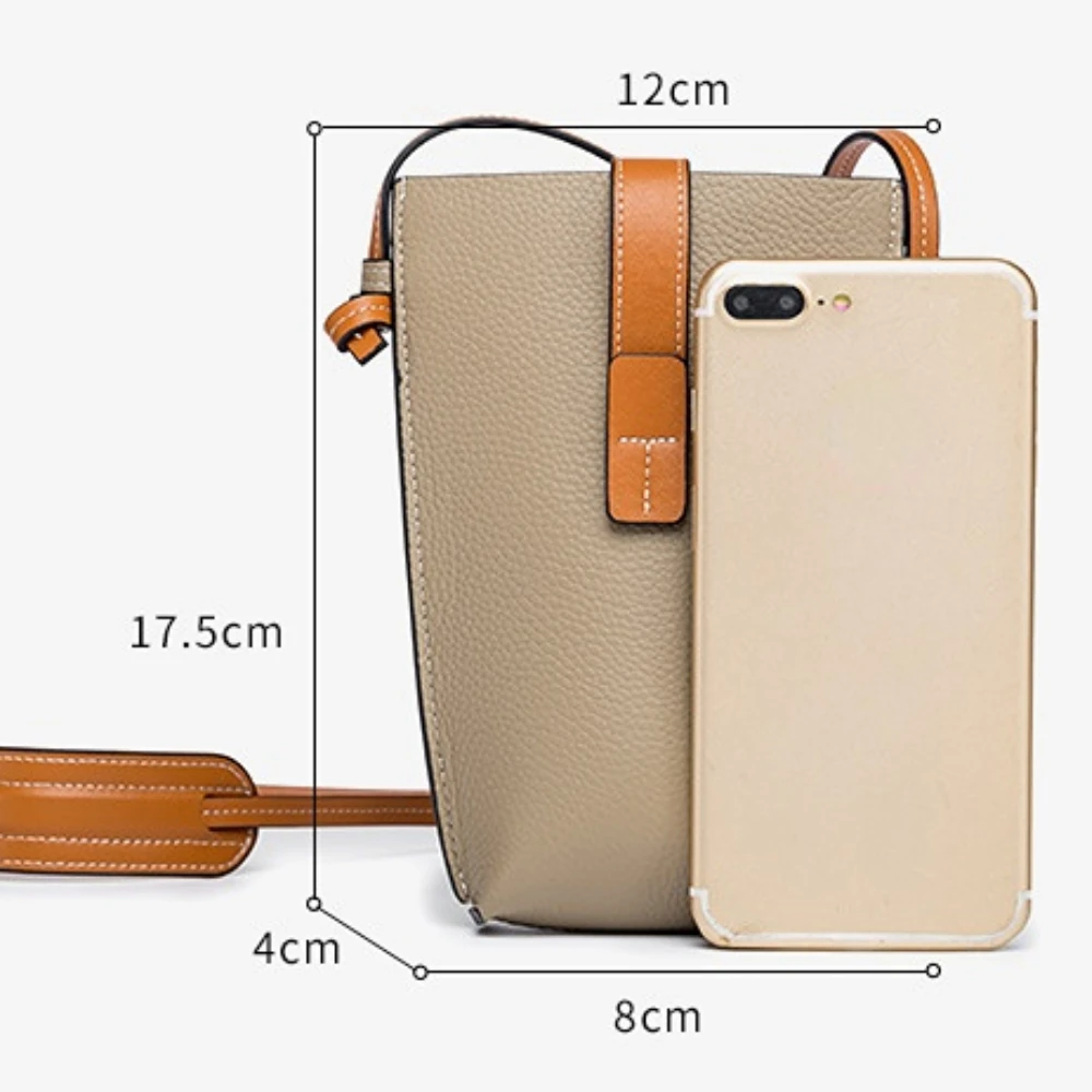 Genuine Leather Oblique Straddle Bag Vintage Vertical Mobile Phone Bag Fashion Shoulder Back Cowhide Small Bag