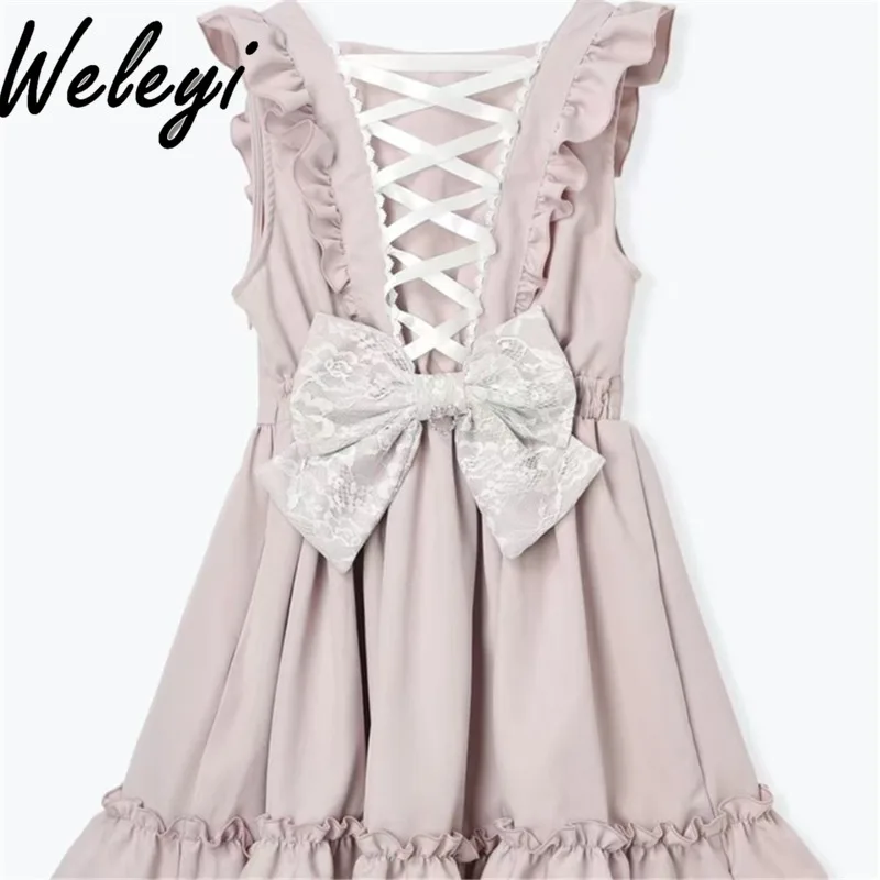 Lolita Japanese Cutecore Big Bow Dresses Ropa De Mujer 2024 Autumn and Winter Fashion Versatile New Sleeveless Elegant Sukienki