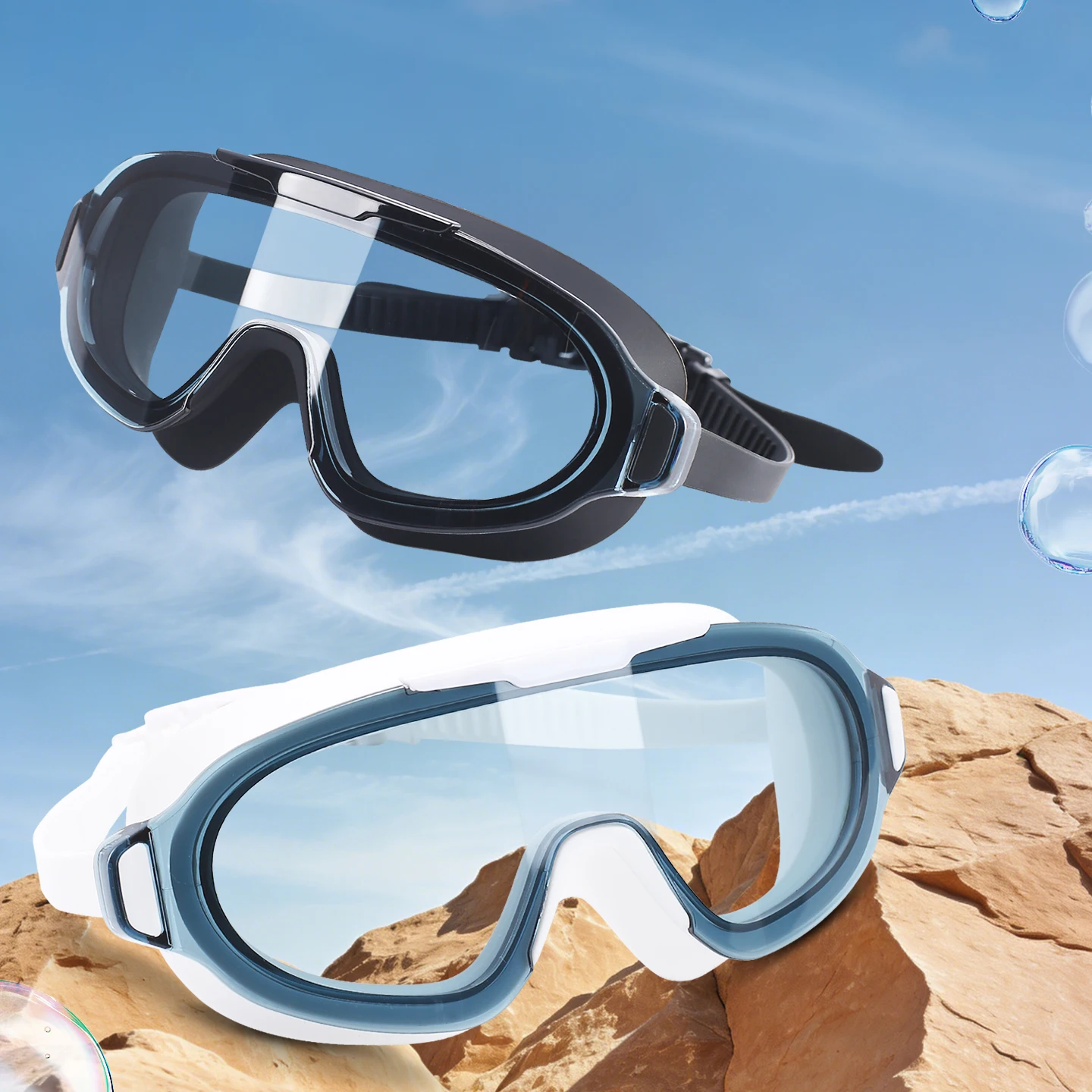 Herren-Schwimmbrille, High-Definition, beschlagfrei, wasserdichte Schwimmbrille, Sonnenschutz, großer Rahmen für Damen