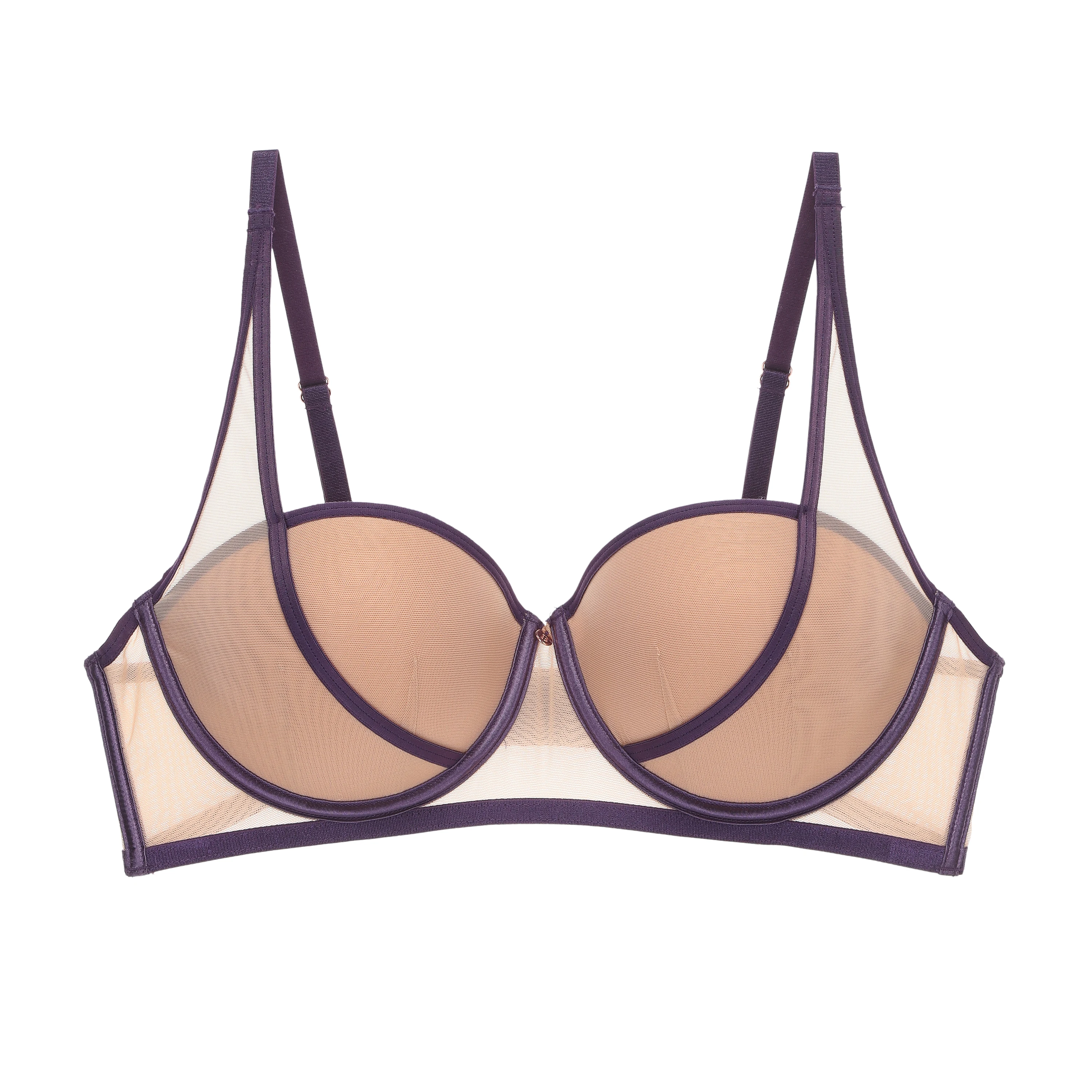 

Women's Nude Mesh Bra with Underwire Push Up Plunge Bra