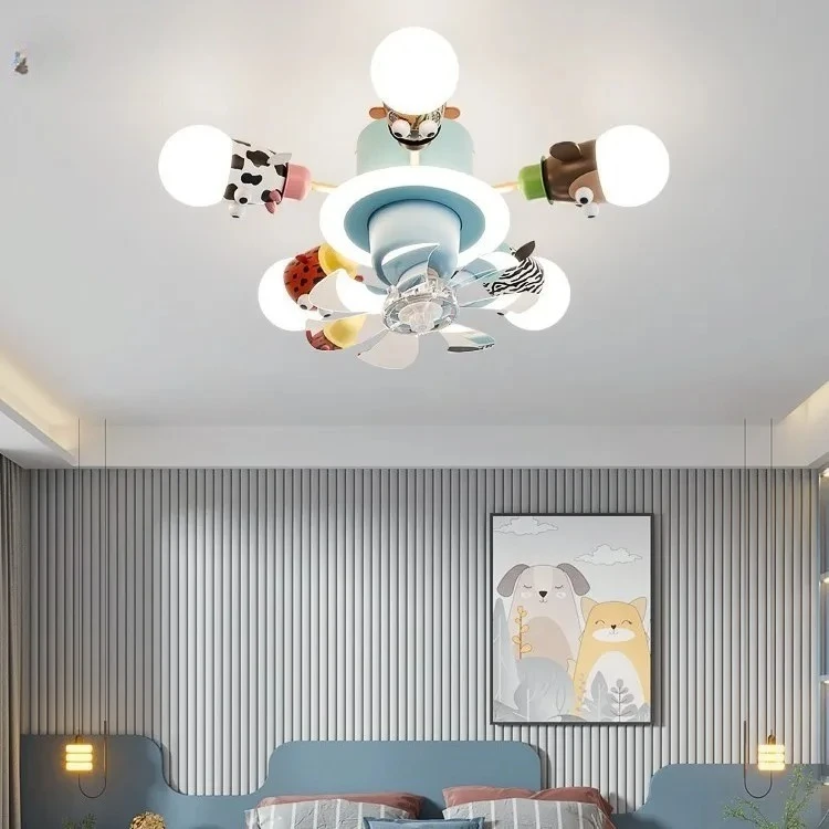 

Children's room light cartoon animal boy and girl bedroom LED ceiling light intelligent shaking frequency conversion fan light