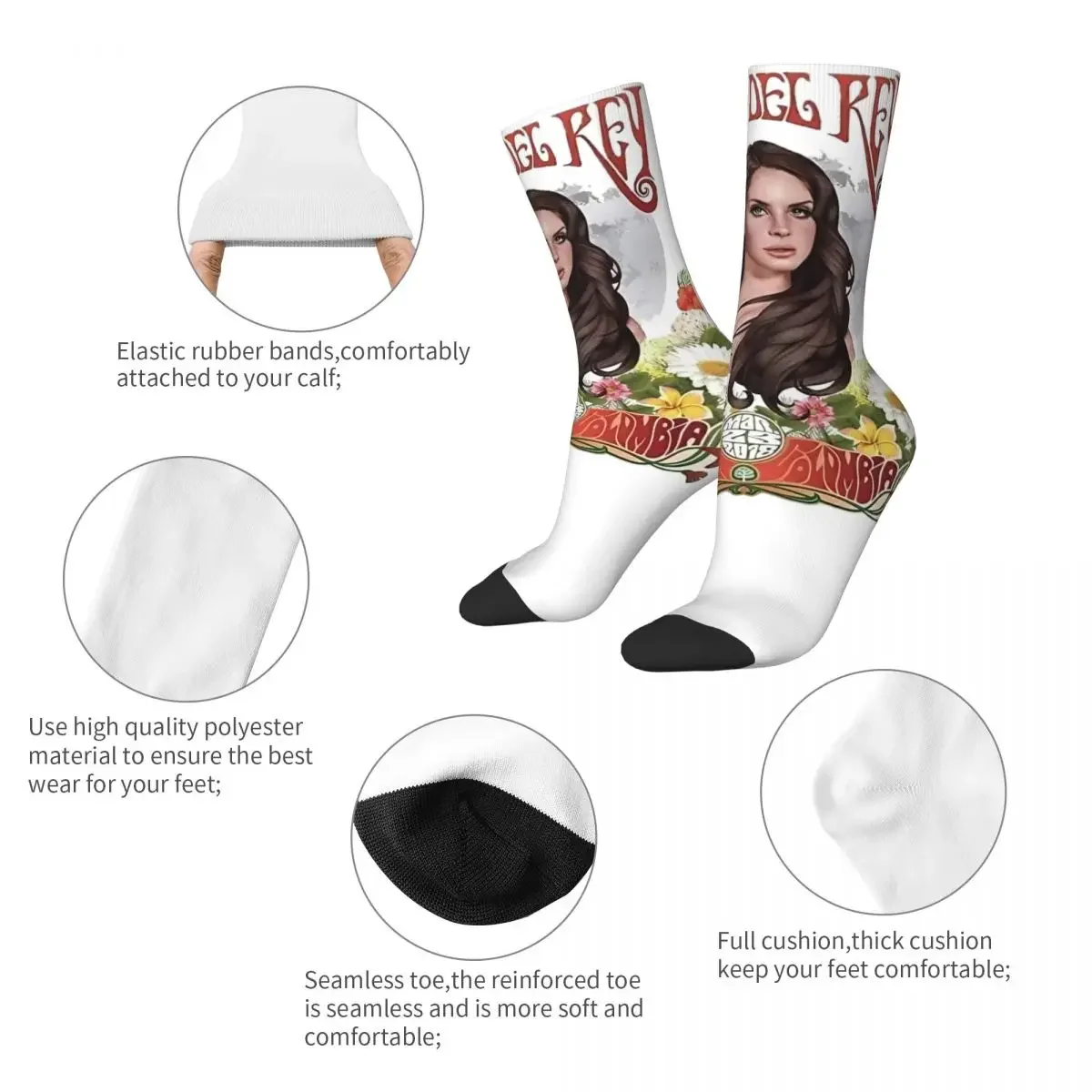 Retro Lana Del Rey Flower Theme Crew Socks Merch for Men Women Cozy Sock