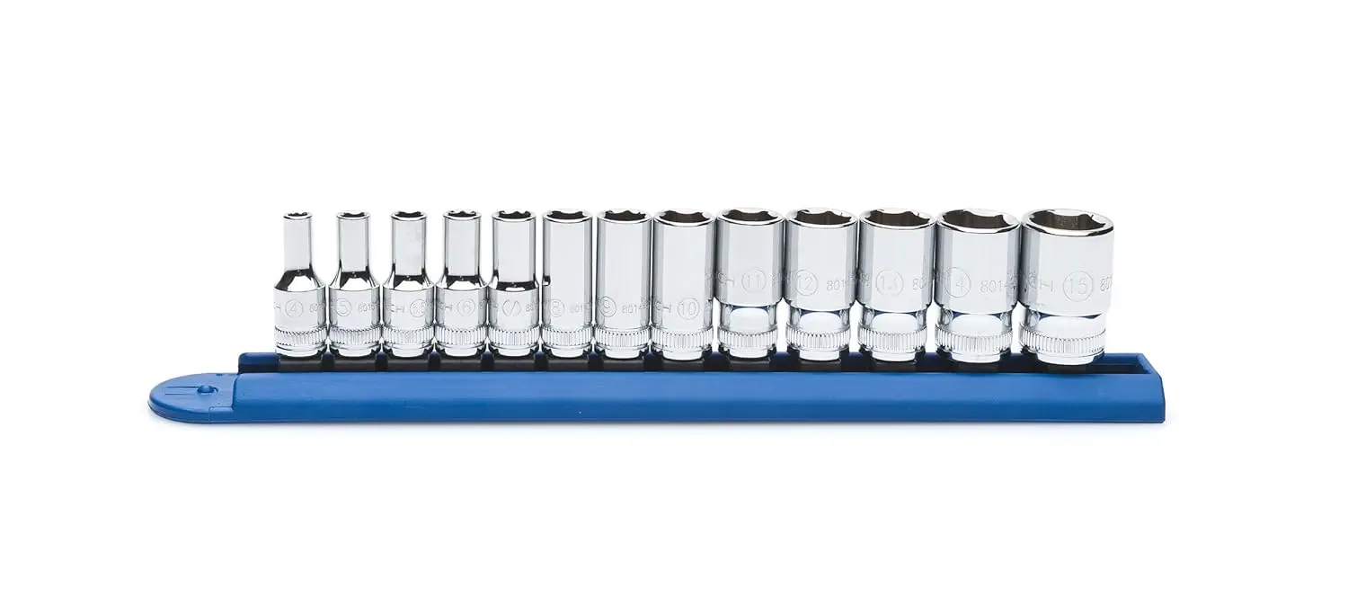 

13 Pc. 1/4" Drive 6 Pt. Mid-Length Socket Set, Metric - Off-Corner Loading Design