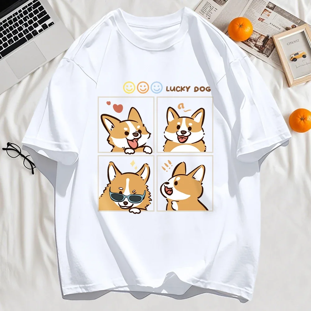 

Puppy Four Continuous Shooting Cute Dog Printing Женская футболка в стиле ретро Свободная футболка с круглым вырезом Базовая футболка в стиле хип-хоп Одежда с короткими рукавами