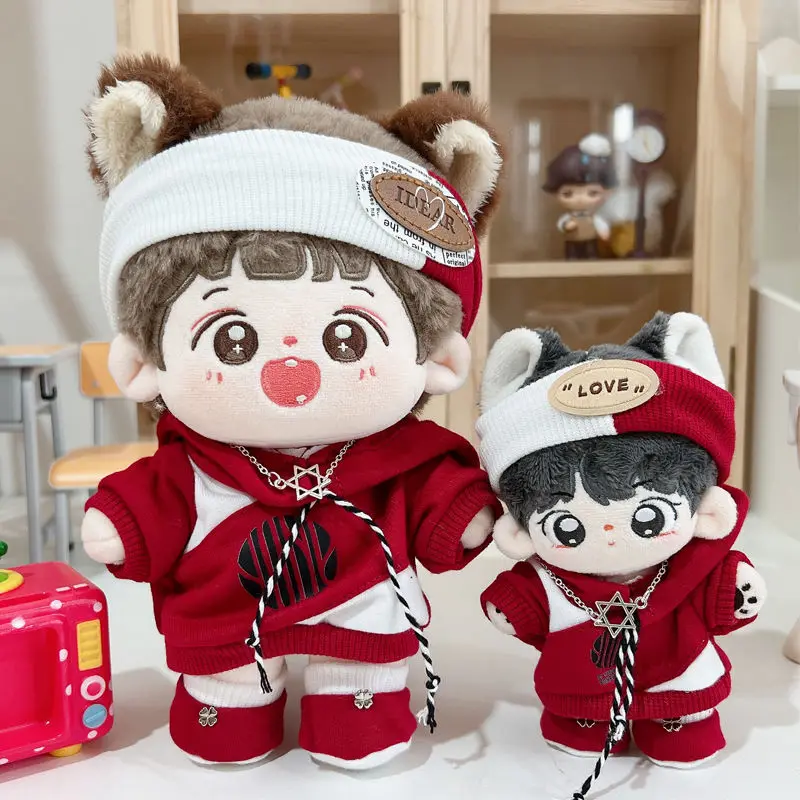 Action Happy New Year Red Sports Suit Clothes for 20cm Cotton Doll Cool Handsome Leisure Dress-up Costumes Hoodies Headband Sets