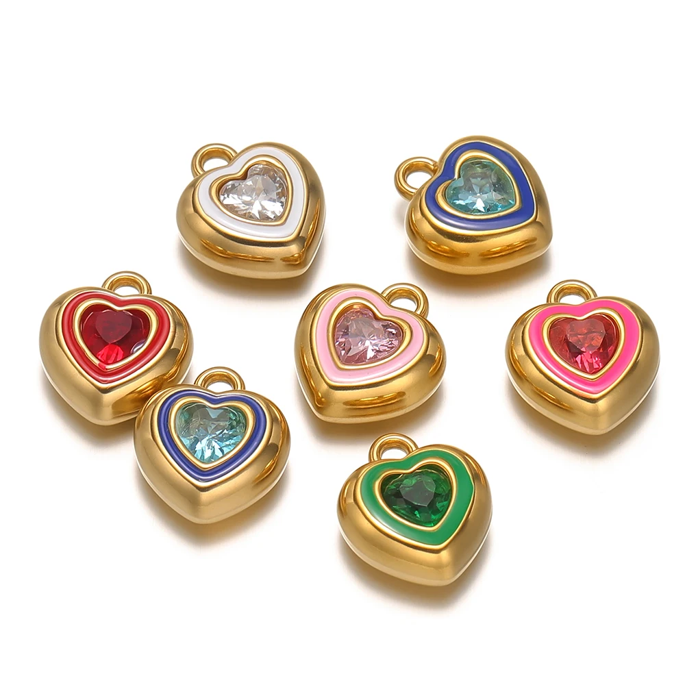 5 قطع الفولاذ المقاوم للصدأ المينا القلب زركونيا سحر DIY النتائج مجوهرات قلادة المعلقات سوار لوازم الأقراط صنع