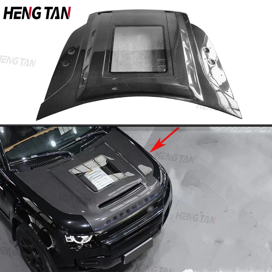 

Dry Carbon Fiber Car Engine Cover Transparent Hood Parts For Land Rover Defender Light Weight Bonnet Body kit