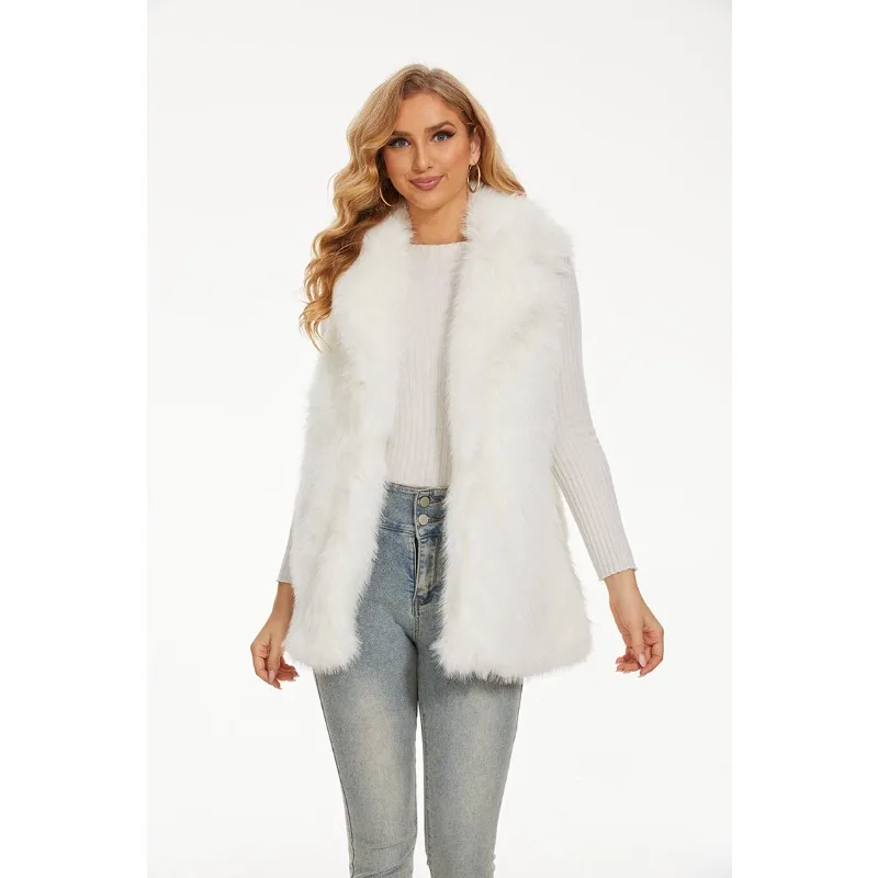 European and American Fur Faux Fox Fur Vest with Lapel Collar Medium Length Faux Fur Women's Vest for Warmth Protection