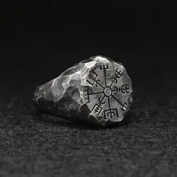 Viking Rune Symbol Rings for Women Men Vintage Compass Stone Meditation Ring Trendy Jewelry Gifts Open Ring Adjustable