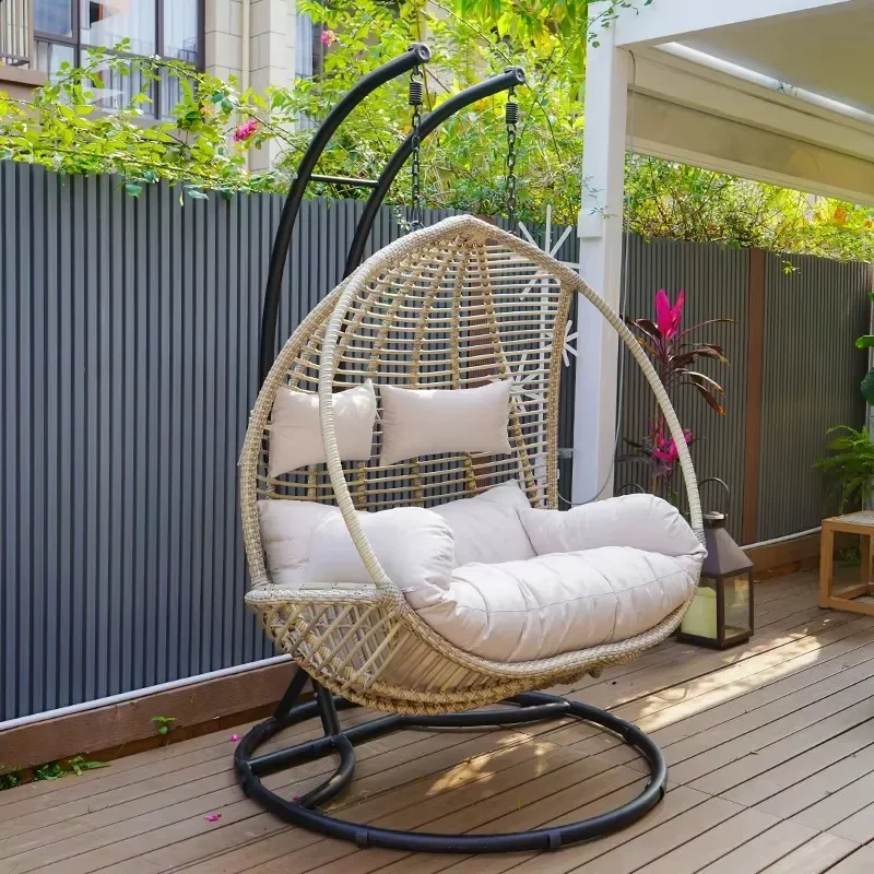 Hand-woven wicker 2-seat rocking chair Modern design Outdoor garden Patio or balcony Hanging egg chair